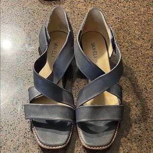 Van Eli grey leather wedge sandals 9.5 Narrow